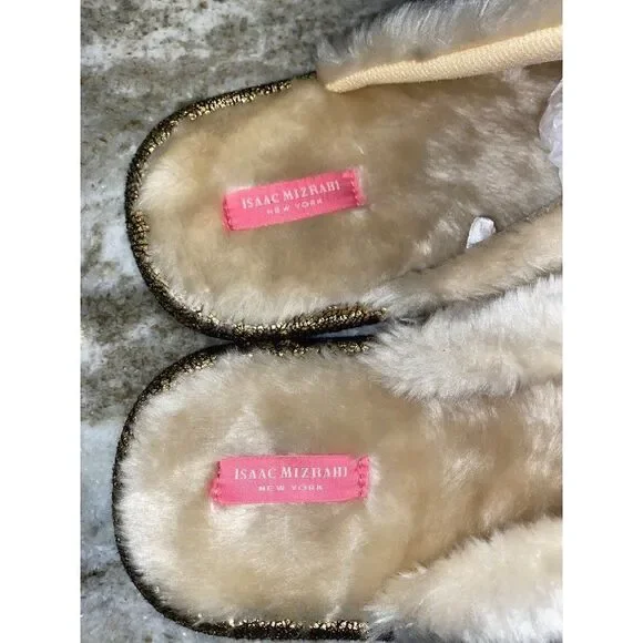 Isaac Mizrahi NY Gold Faux Fur Bedroom Slippers Size 8 - Picture 6 of 7